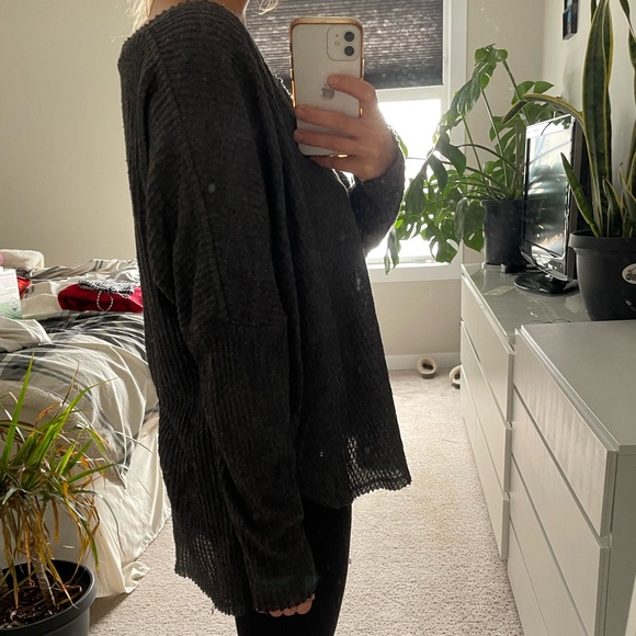 Dark grey waffle knit top - Picture 3 of 5